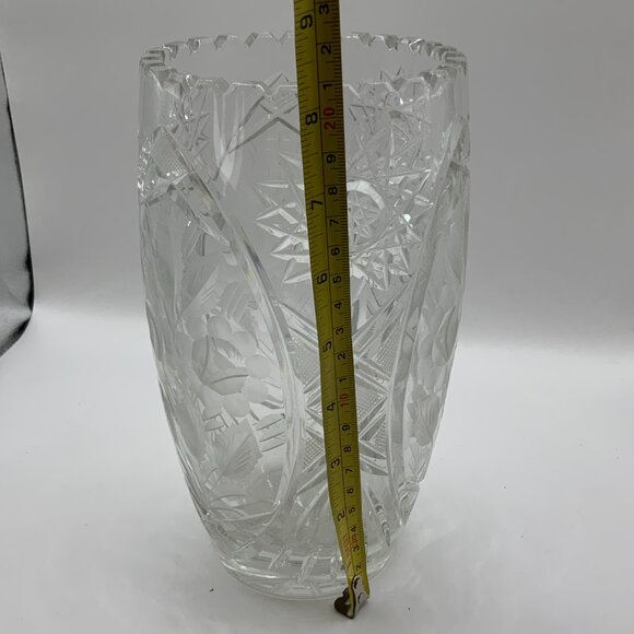 American Brilliant Vintage Crystal Engraved Cut Floral Sawtooth Rim 8" Vase - Picture 7 of 7
